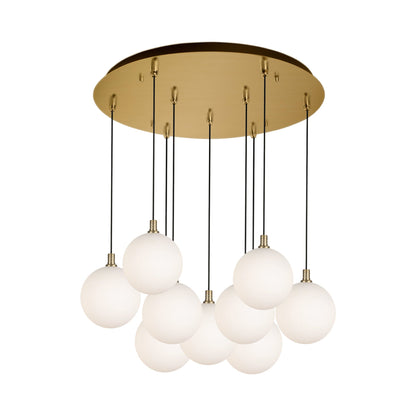 Bolla Multi Light LED Pendant Light in Brushed Gold/Opal Matte Glass (9-Light).