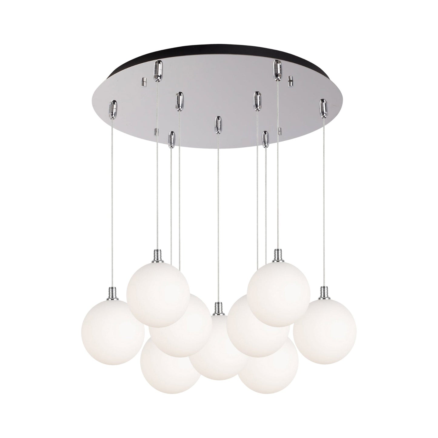 Bolla Multi Light LED Pendant Light in Chrome/Opal Matte Glass (9-Light).