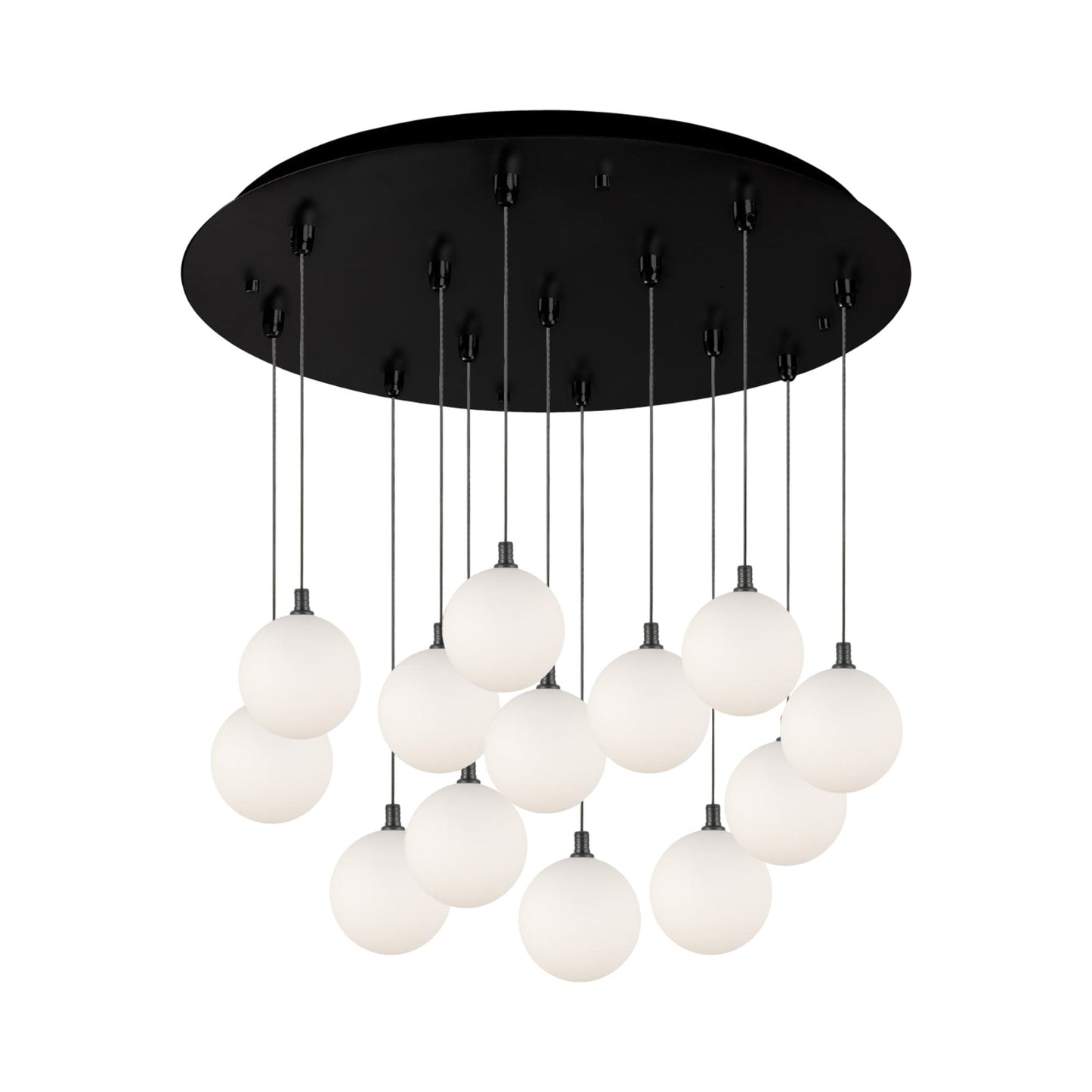 Bolla Multi Light LED Pendant Light in Black/Opal Matte Glass (13-Light).