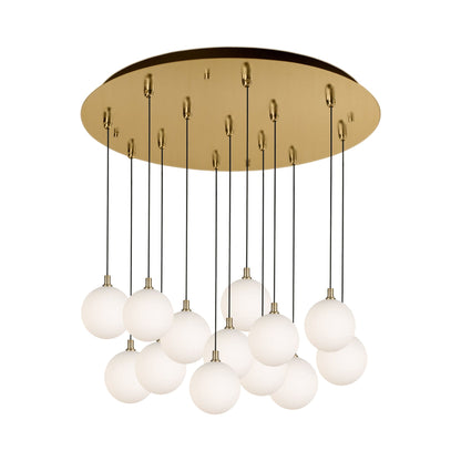 Bolla Multi Light LED Pendant Light in Brushed Gold/Opal Matte Glass (13-Light).