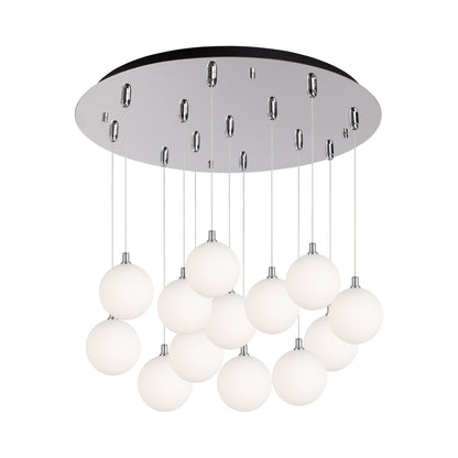 Bolla Multi Light LED Pendant Light in Chrome/Opal Matte Glass (13-Light).