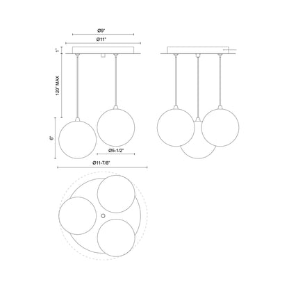 Bolla Multi Light LED Pendant Light - line drawing.