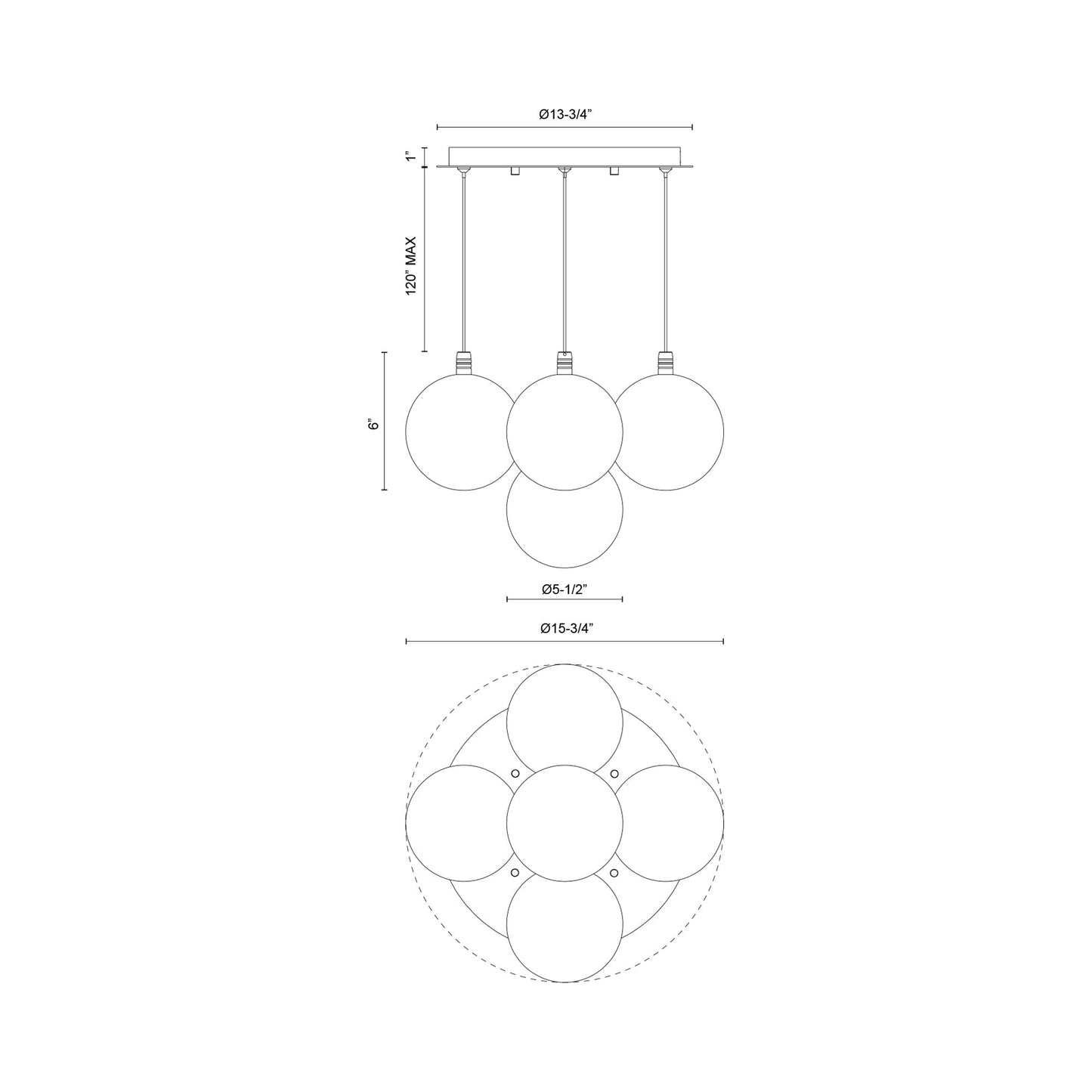 Bolla Multi Light LED Pendant Light - line drawing.