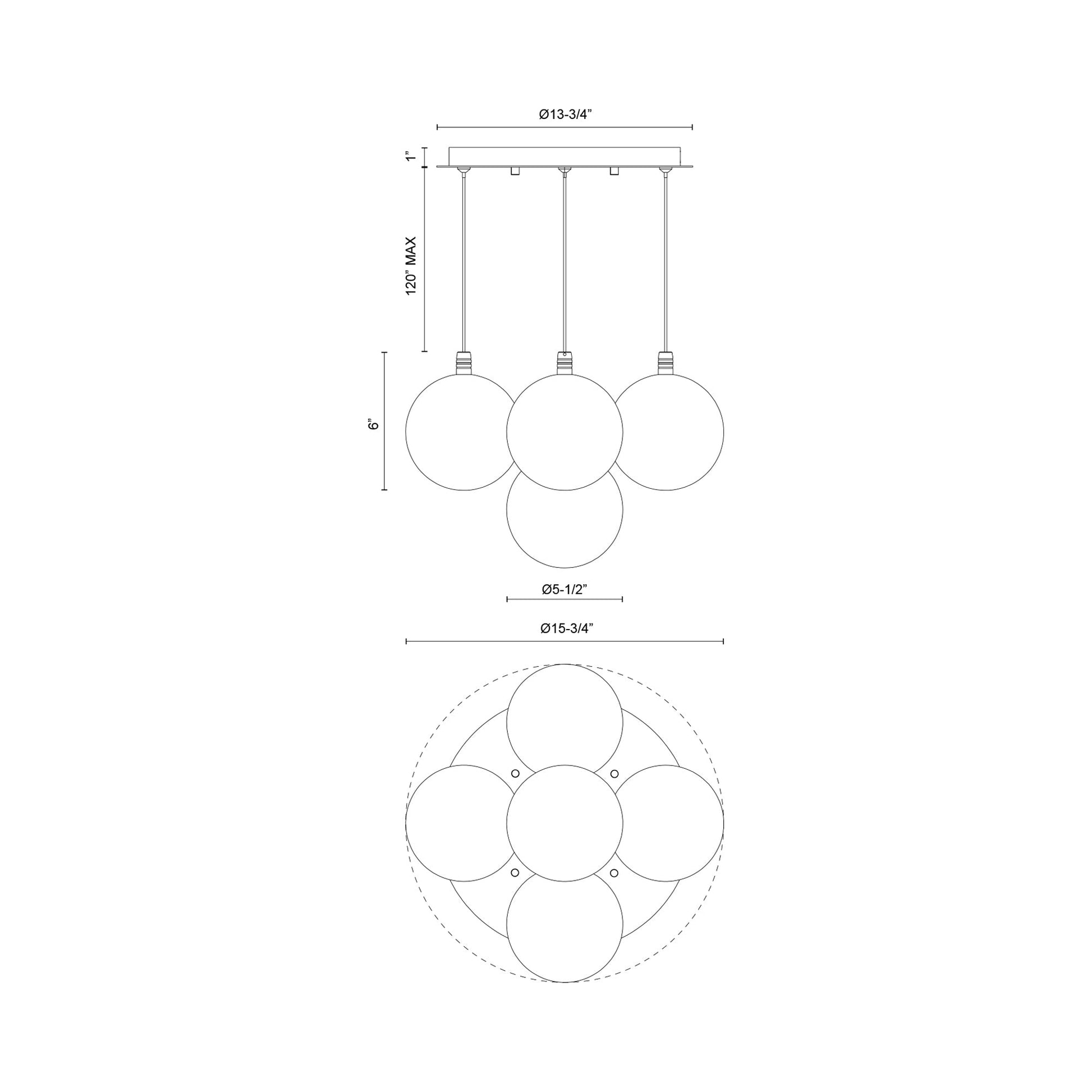 Bolla Multi Light LED Pendant Light - line drawing.