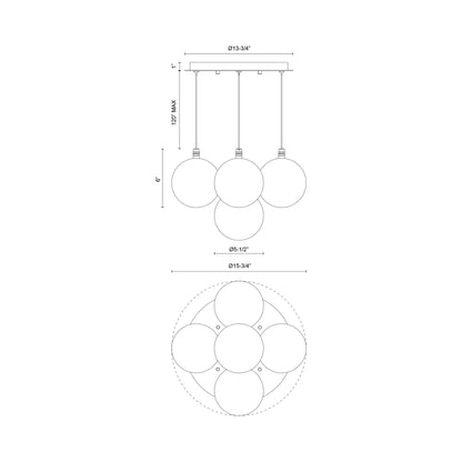 Bolla Multi Light LED Pendant Light - line drawing.