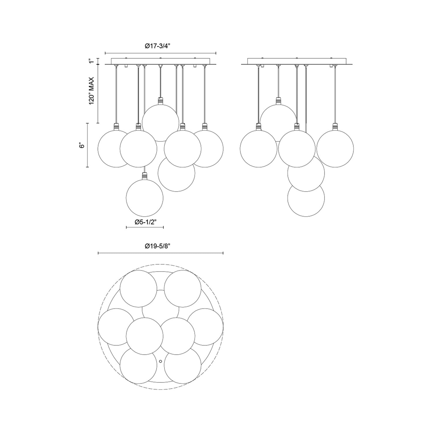 Bolla Multi Light LED Pendant Light - line drawing.