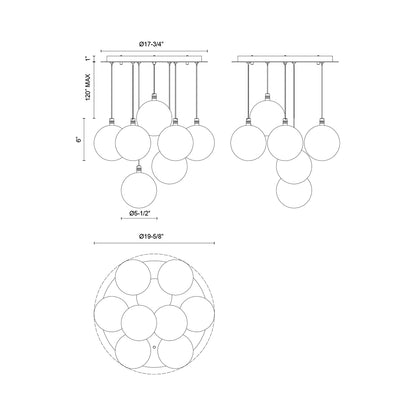 Bolla Multi Light LED Pendant Light - line drawing.