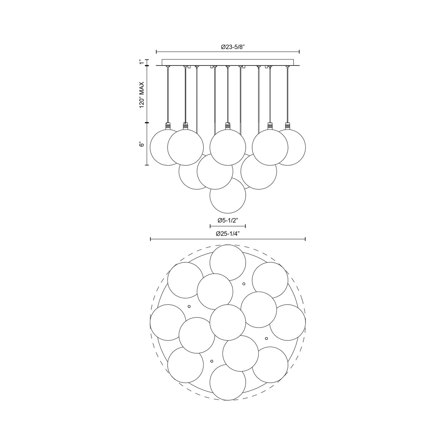 Bolla Multi Light LED Pendant Light - line drawing.