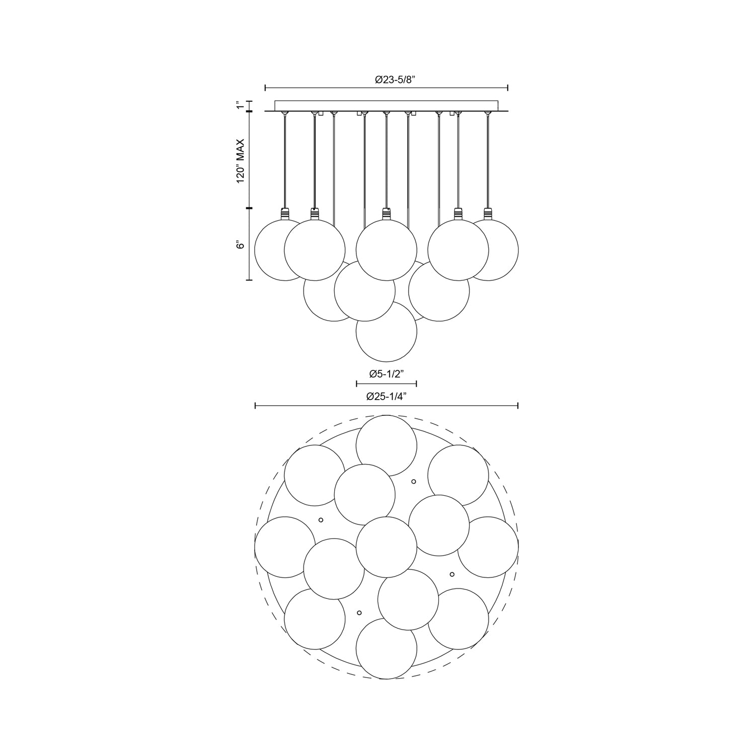 Bolla Multi Light LED Pendant Light - line drawing.