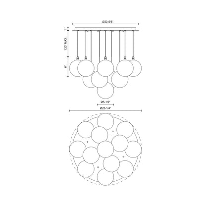 Bolla Multi Light LED Pendant Light - line drawing.