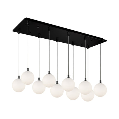 Bolla Rectangle Multi Light LED Pendant Light in Black/Opal Matte Glass.