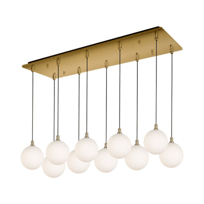 Bolla Rectangle Multi Light LED Pendant Light in Brushed Gold/Opal Matte Glass.