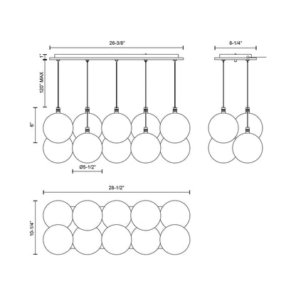 Bolla Rectangle Multi Light LED Pendant Light - line drawing.