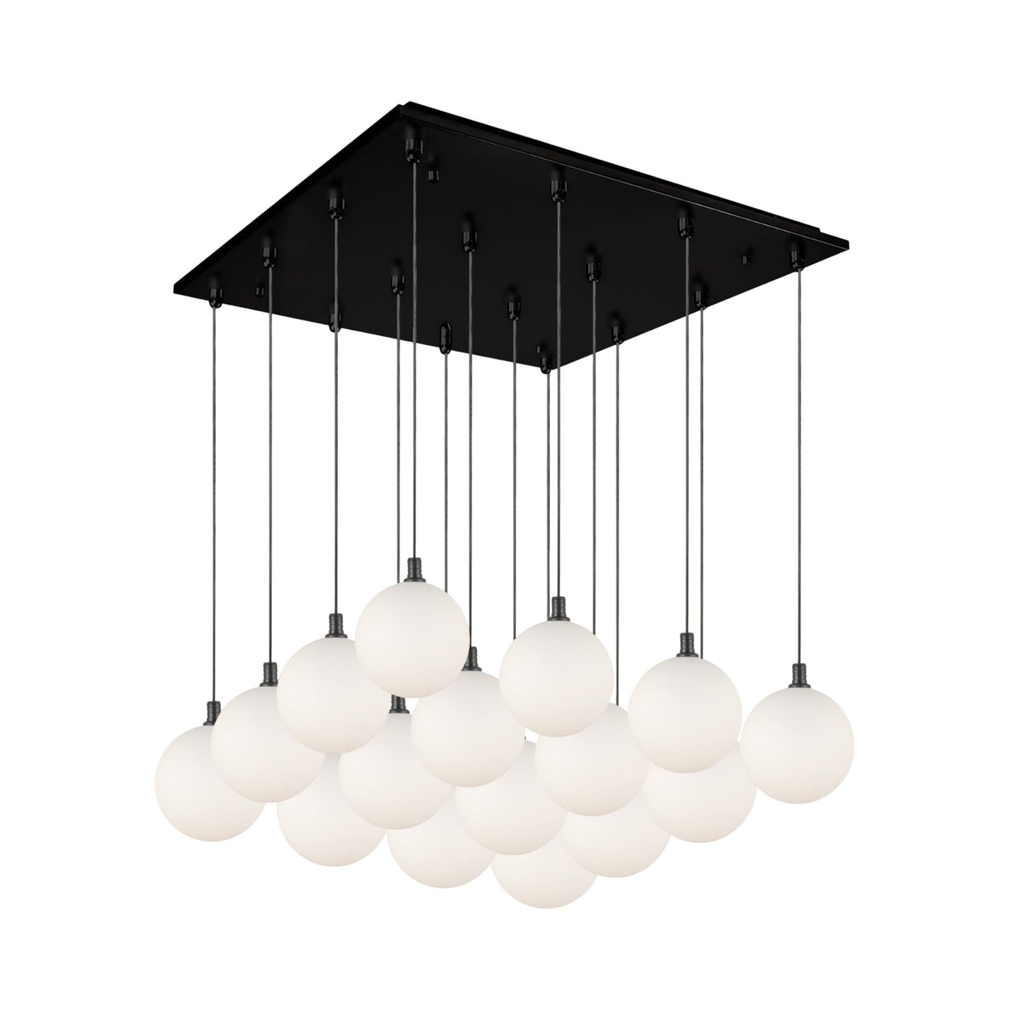Bolla Square Multi Light LED Pendant Light in Black/Opal Matte Glass.