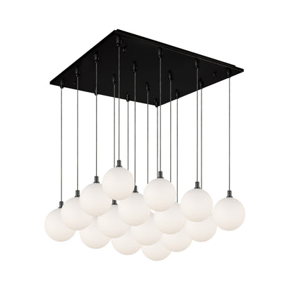 Bolla Square Multi Light LED Pendant Light in Black/Opal Matte Glass.