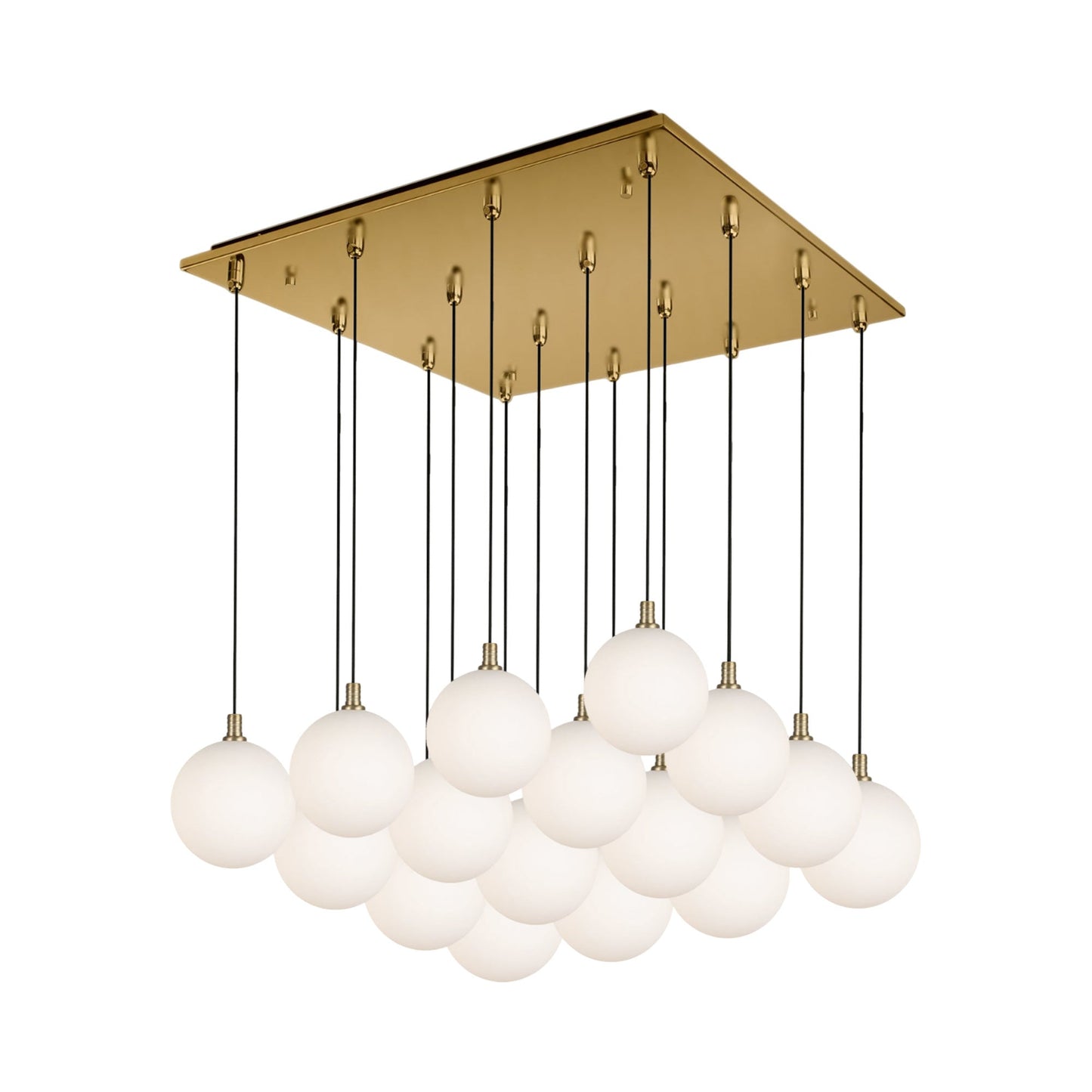 Bolla Square Multi Light LED Pendant Light in Brushed Gold/Opal Matte Glass.