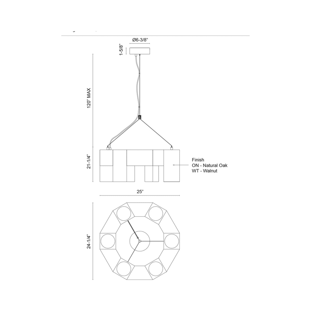 Bosco LED Chandelier - line drawing.