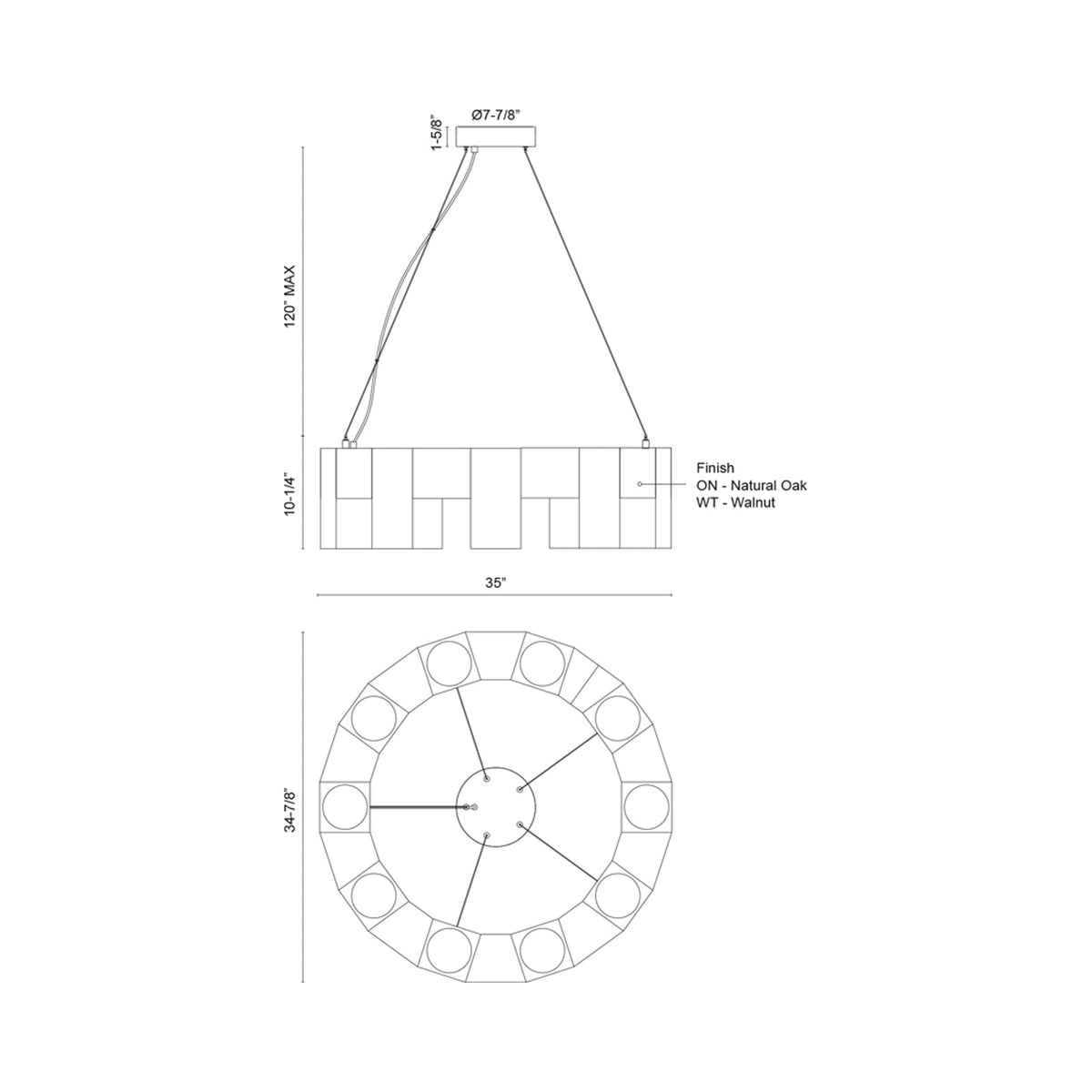 Bosco LED Chandelier - line drawing.
