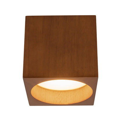 Bosco Square LED Semi Flush Mount Ceiling Light in Natural Oak.