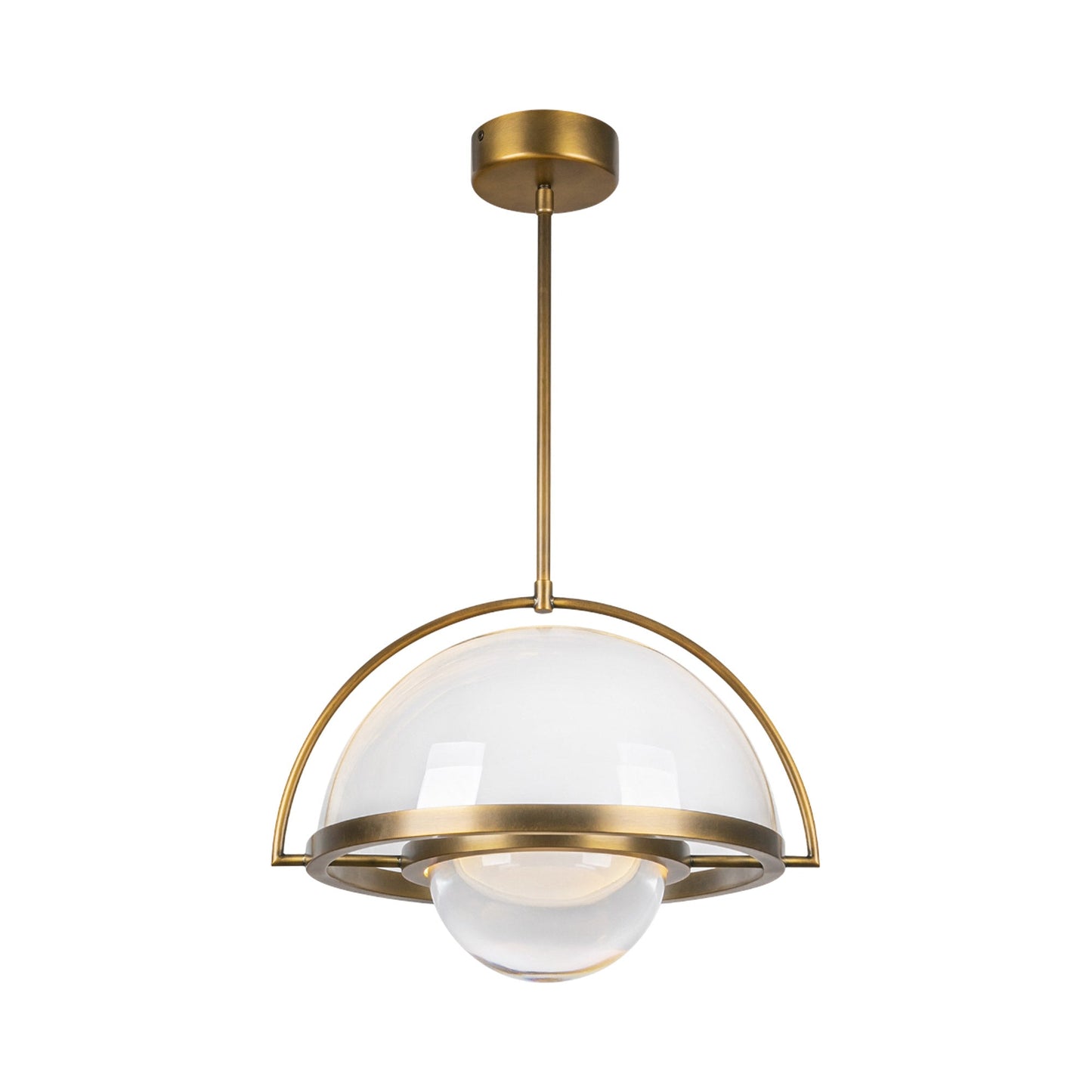 Bowery LED Pendant Light in Vintage Brass.