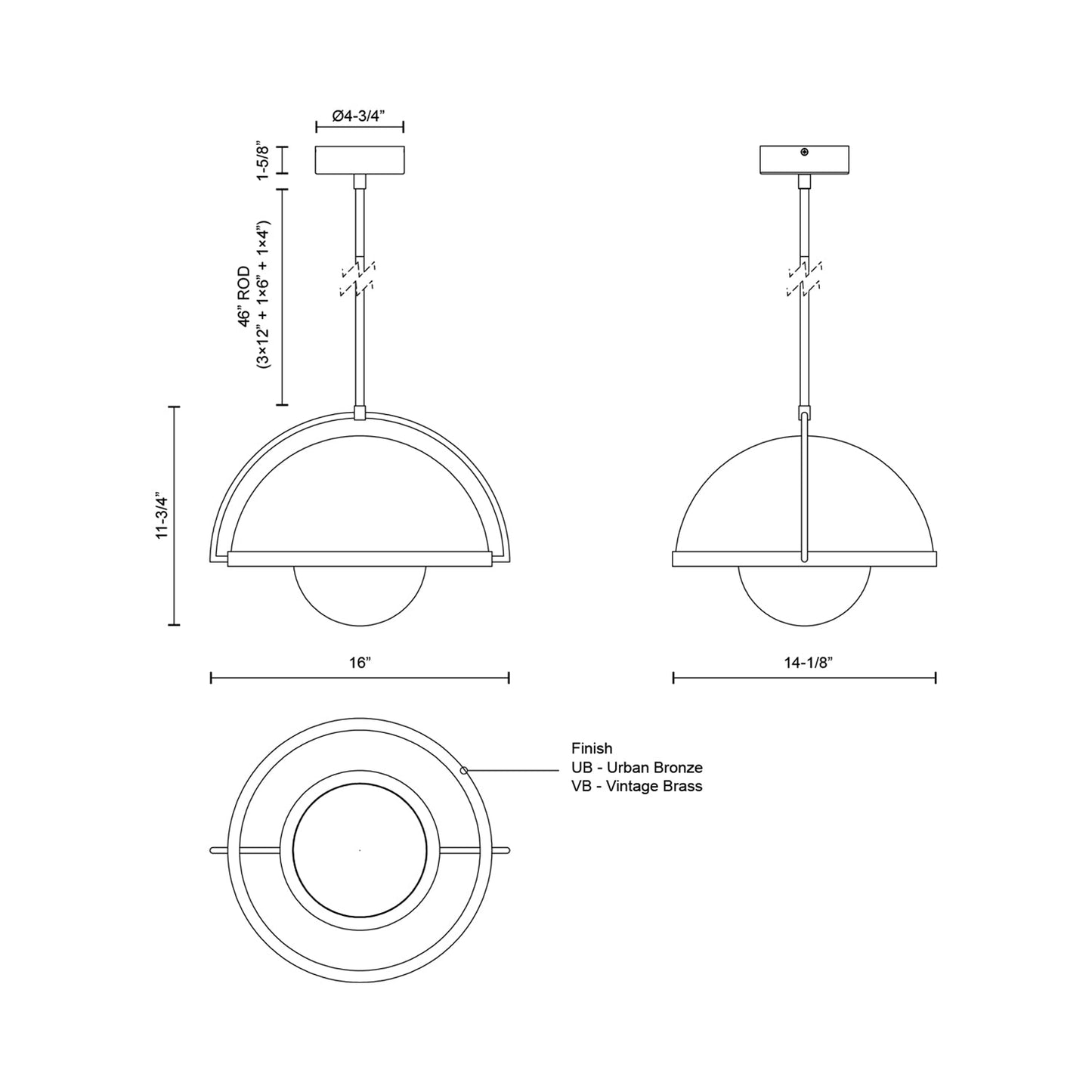 Bowery LED Pendant Light - line drawing.