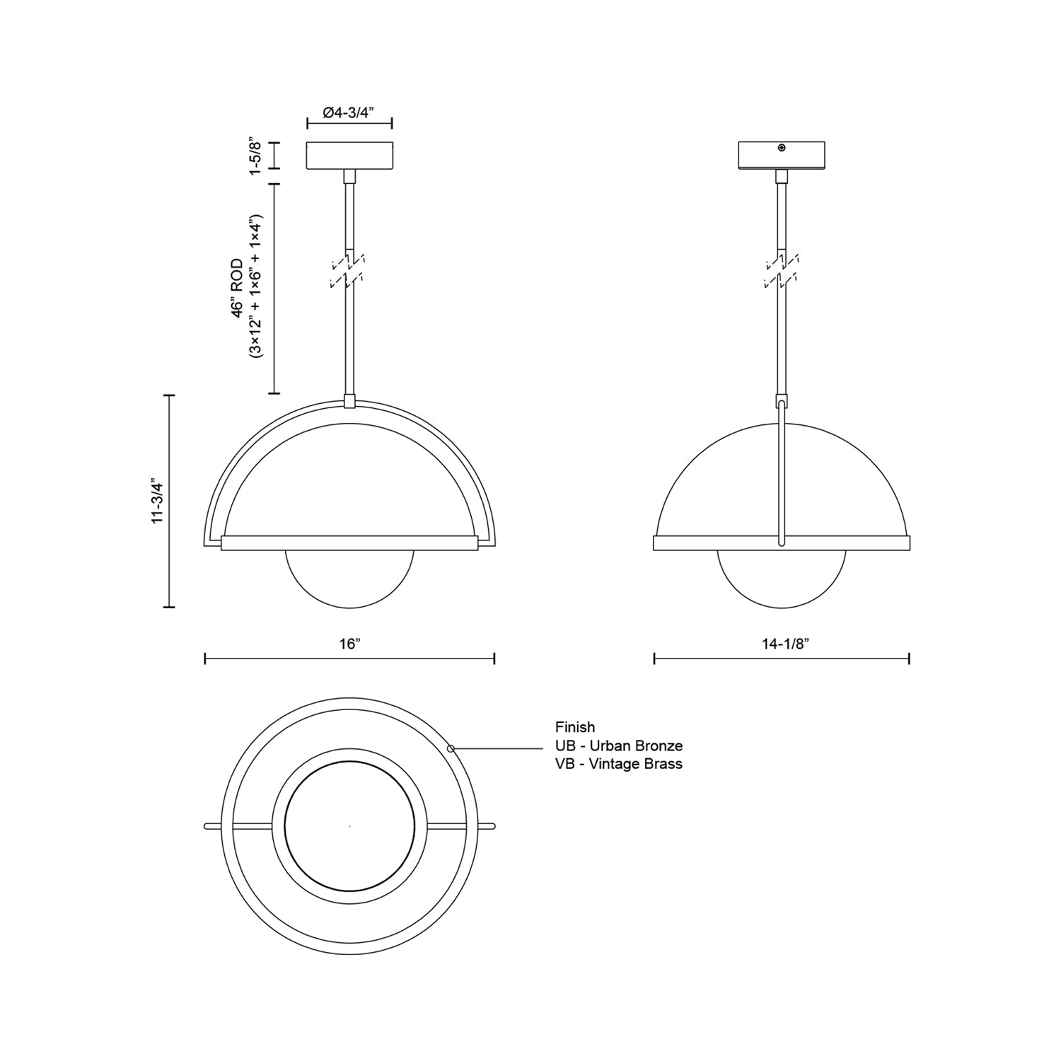 Bowery LED Pendant Light - line drawing.