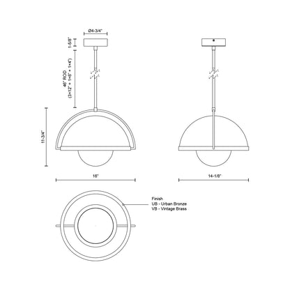 Bowery LED Pendant Light - line drawing.