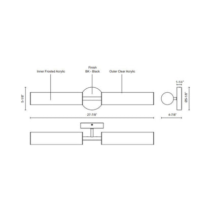 Braga LED Bath Vanity Light - line drawing.