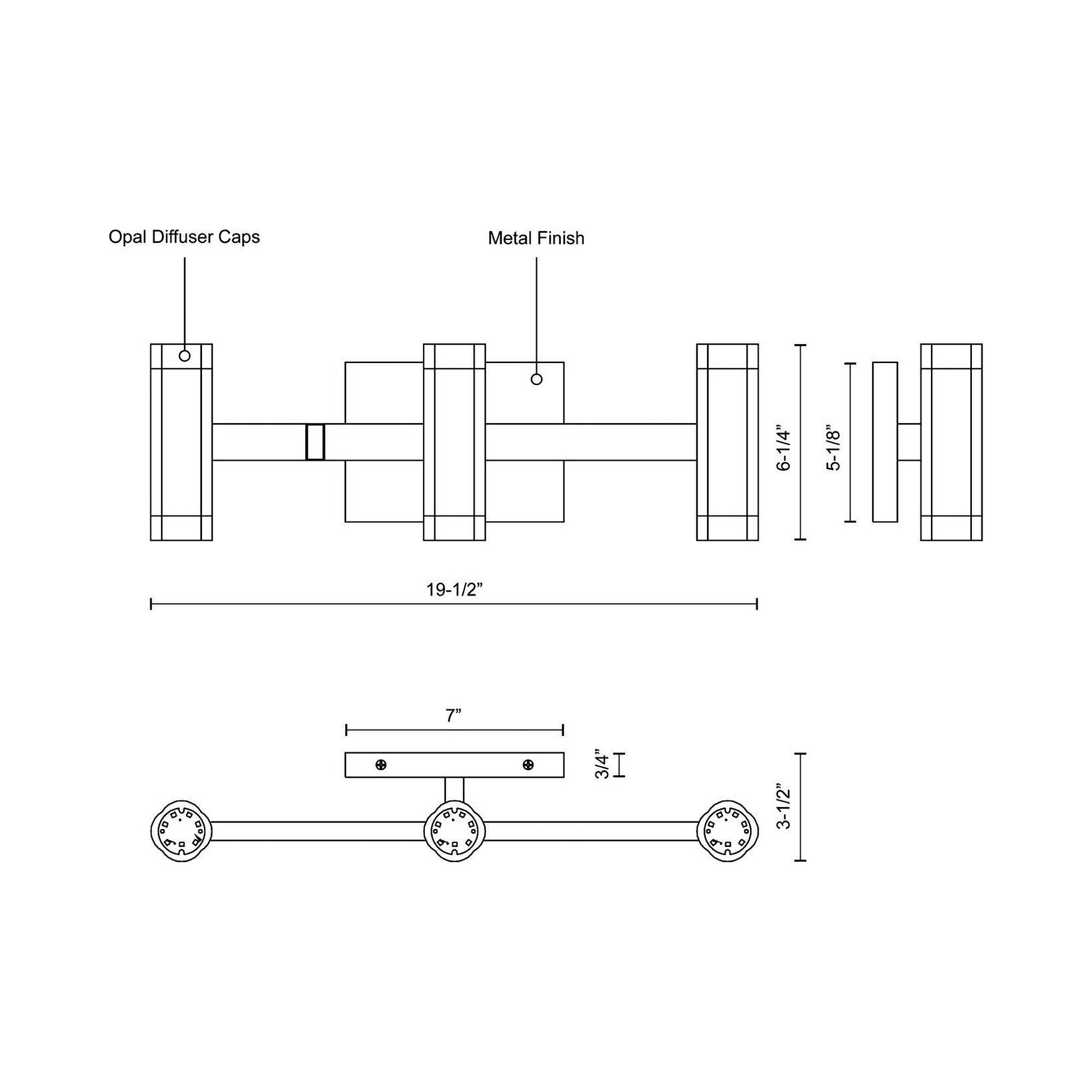 Brazen LED Vanity Wall Light - line drawing.