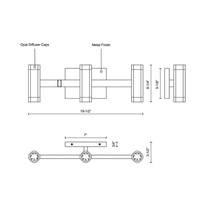 Brazen LED Vanity Wall Light - line drawing.