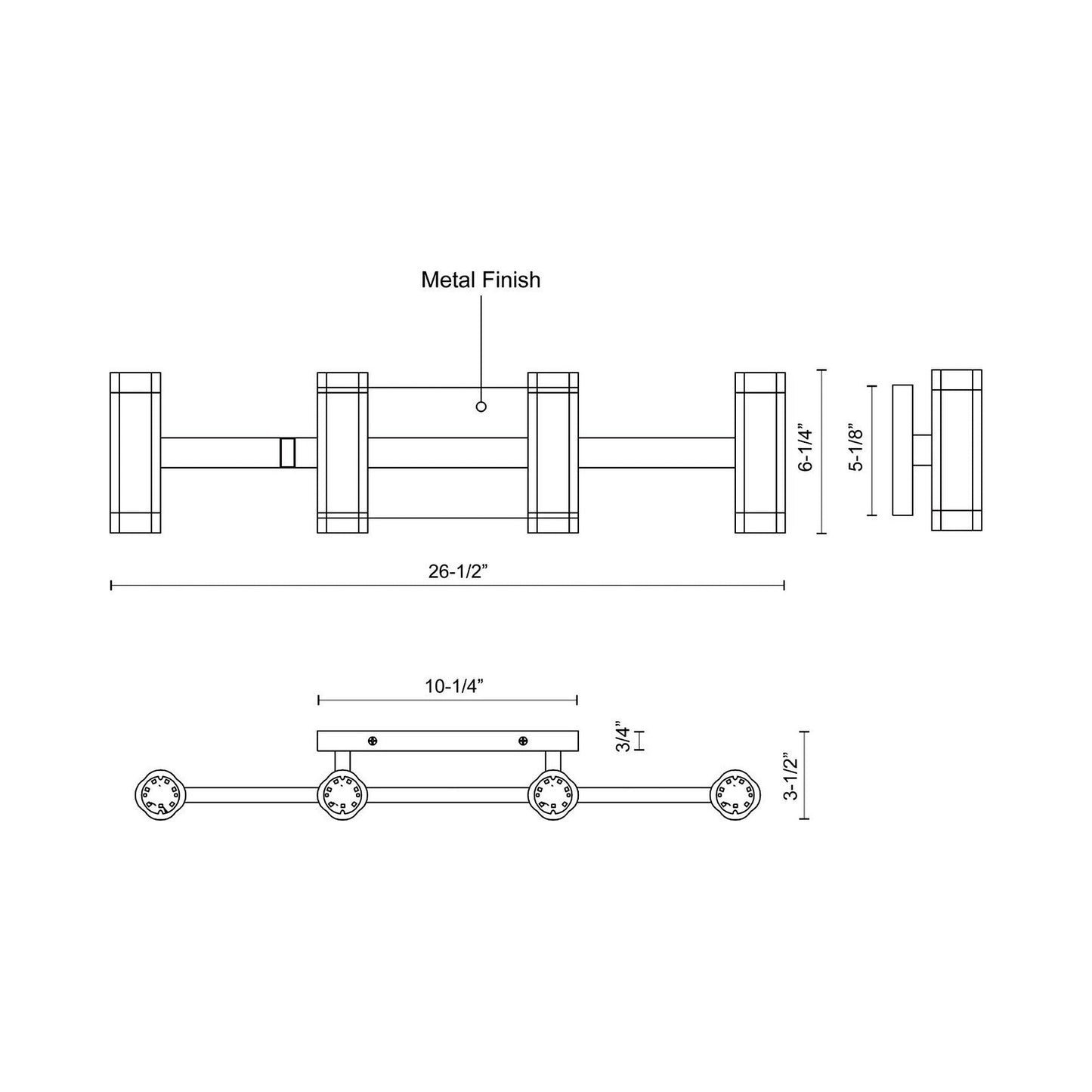 Brazen LED Vanity Wall Light - line drawing.