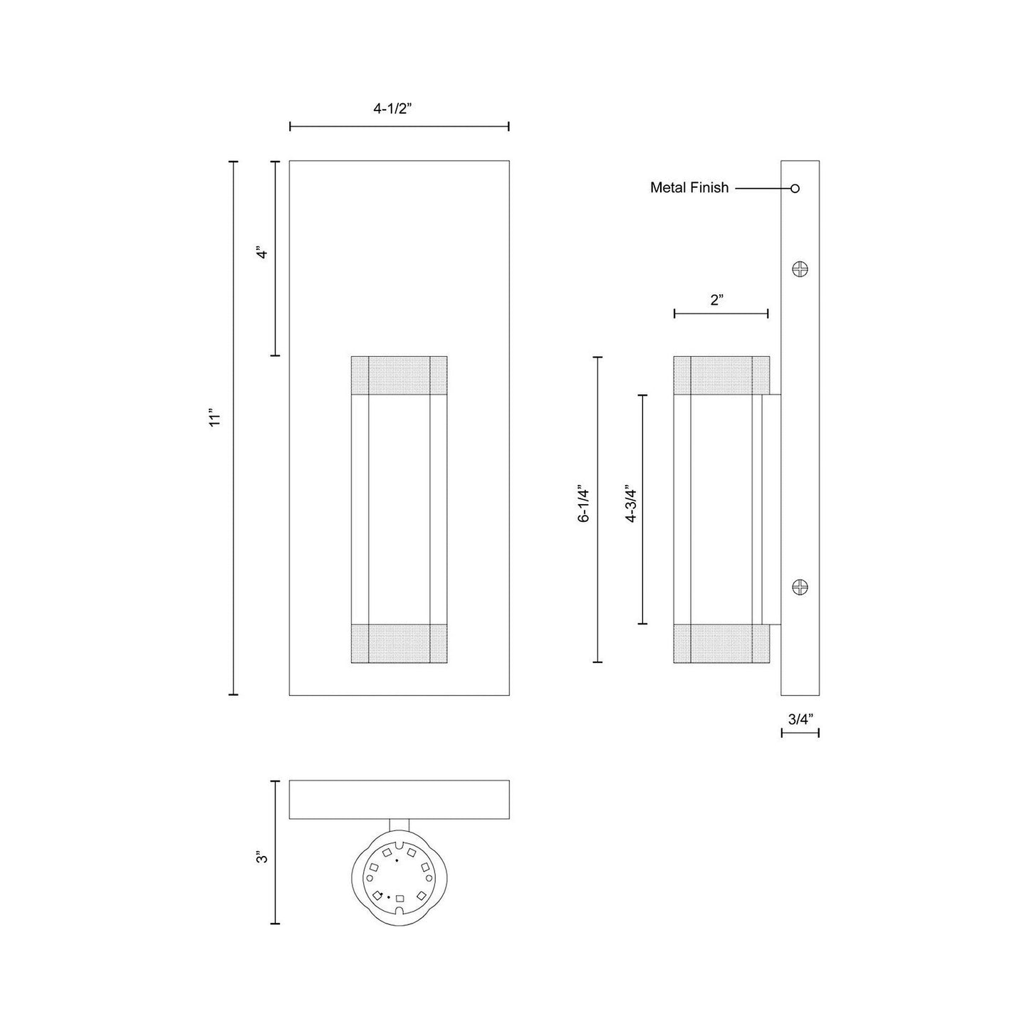 Brazen LED Wall Light - line drawing.