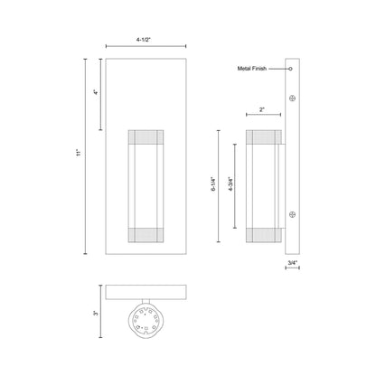 Brazen LED Wall Light - line drawing.