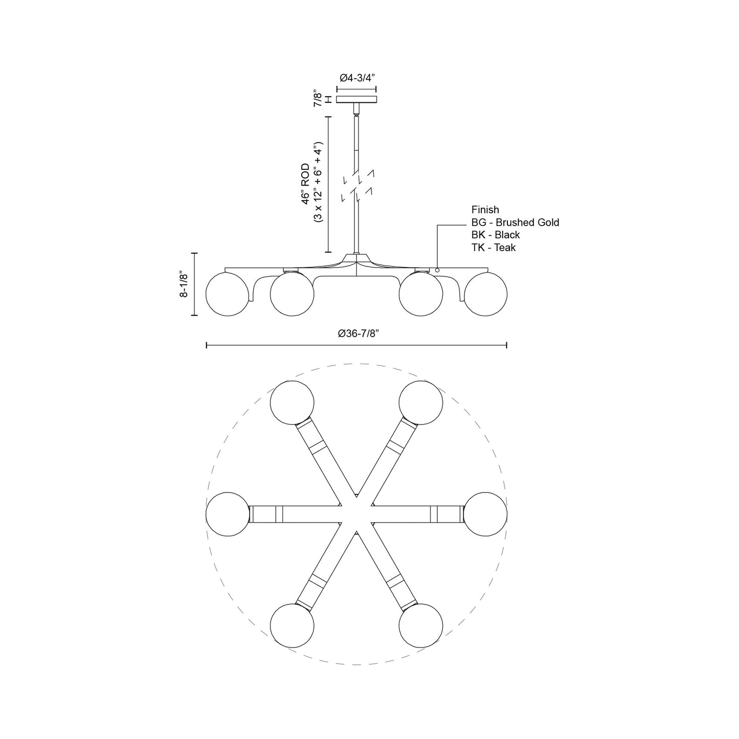 Briar Chandelier - line drawing.