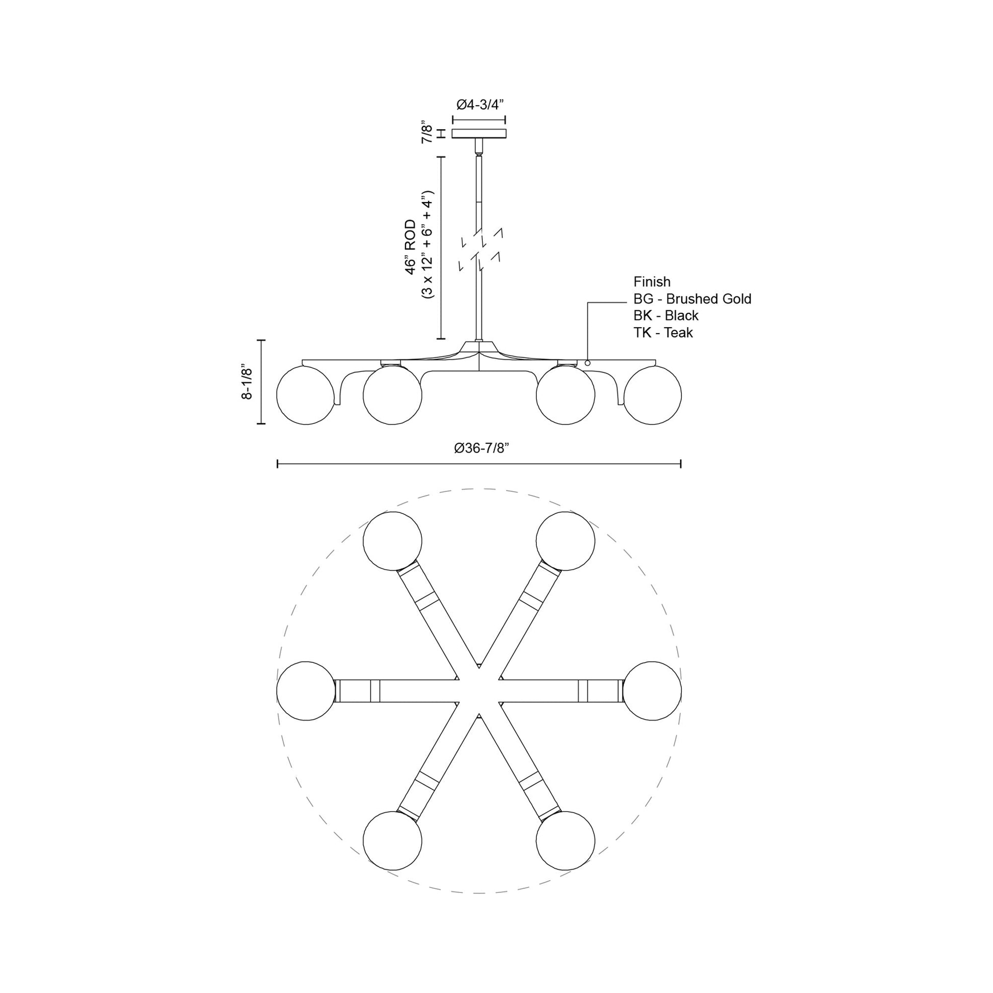 Briar Chandelier - line drawing.
