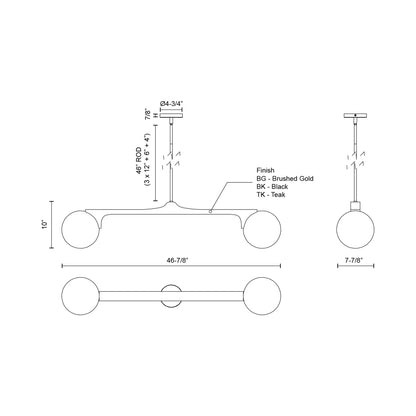 Briar Linear Pendant Light - line drawing.