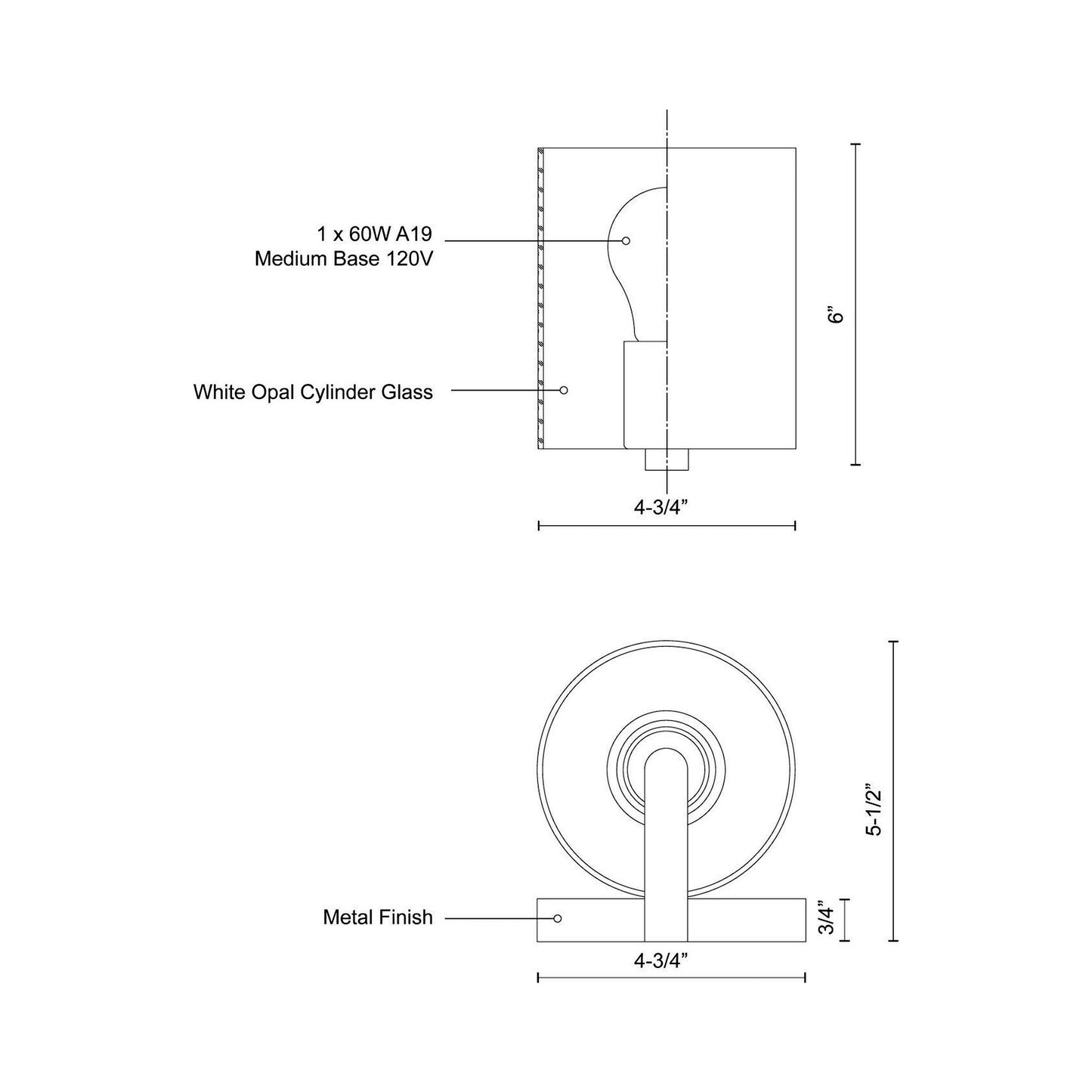 Bridgewater Vanity Wall Light - line drawing.