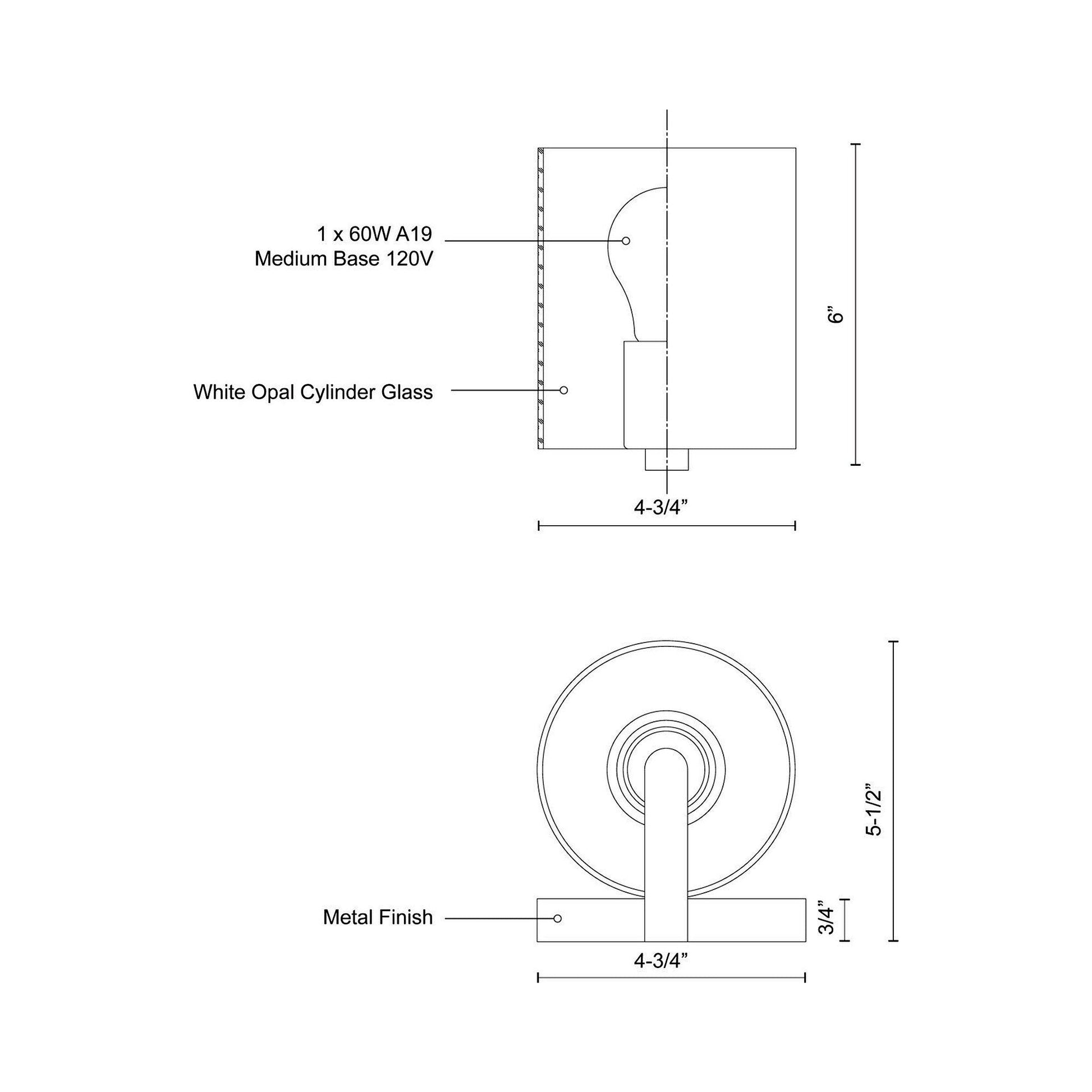 Bridgewater Vanity Wall Light - line drawing.