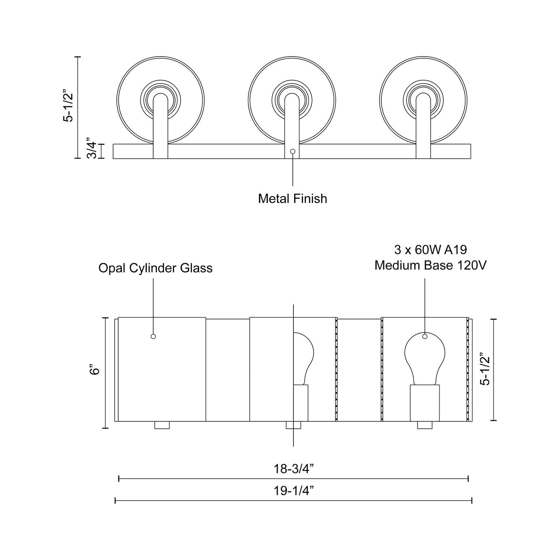 Bridgewater Vanity Wall Light - line drawing.