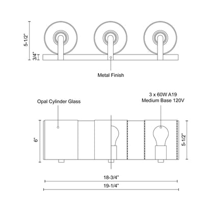 Bridgewater Vanity Wall Light - line drawing.