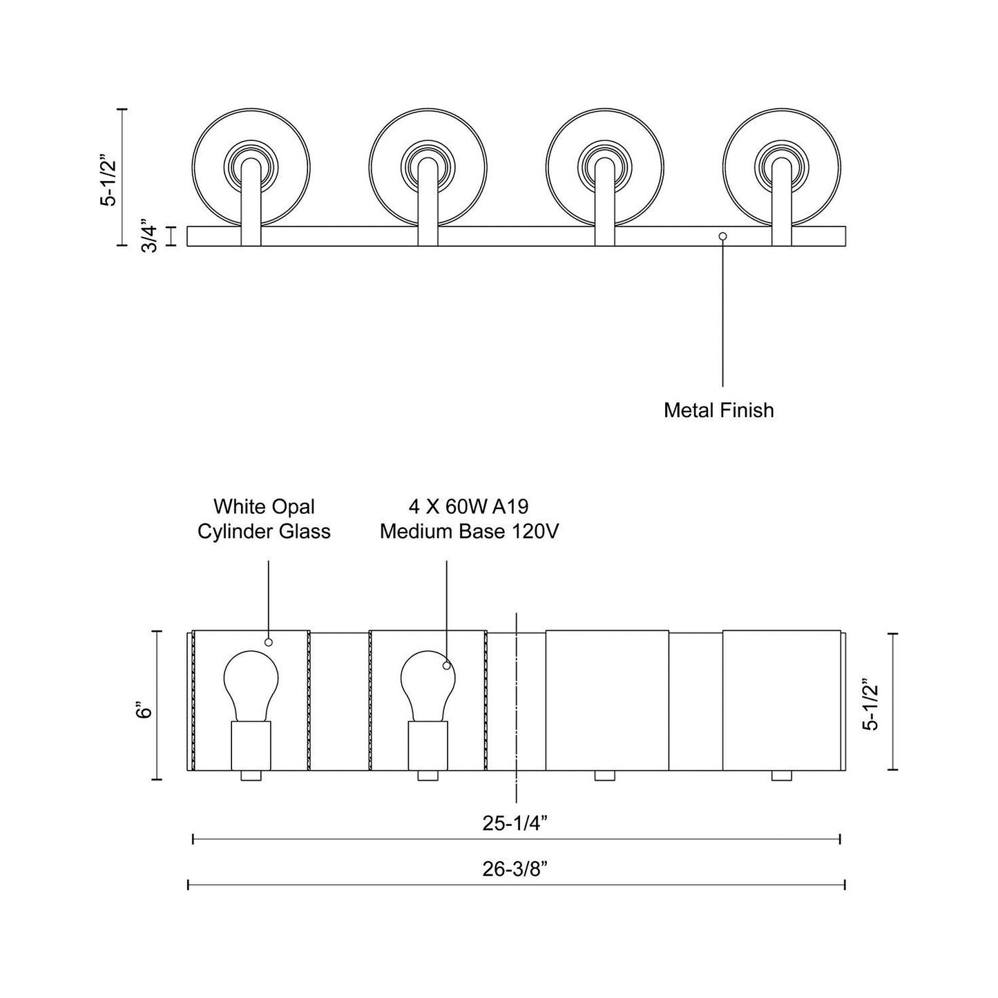 Bridgewater Vanity Wall Light - line drawing.