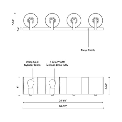 Bridgewater Vanity Wall Light - line drawing.