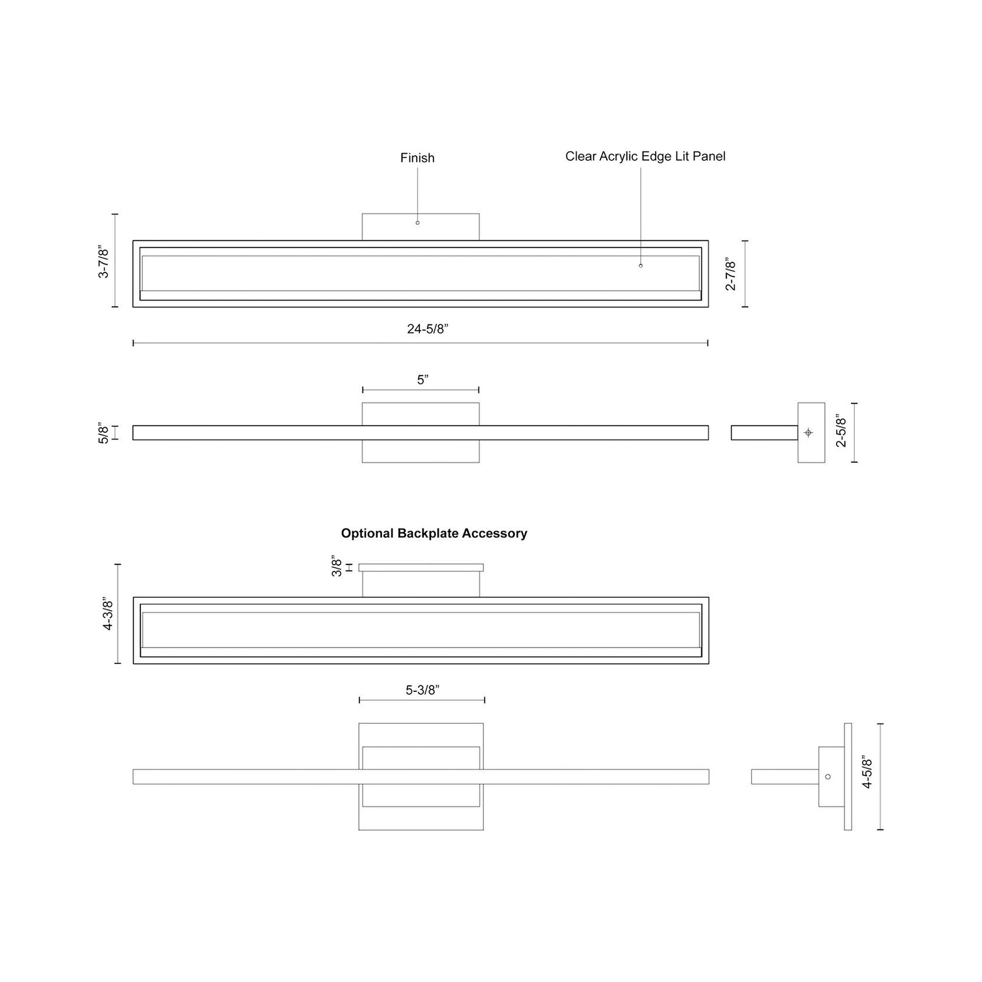 Brio LED Vanity Wall Light - line drawing.