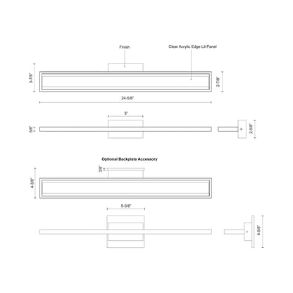 Brio LED Vanity Wall Light - line drawing.