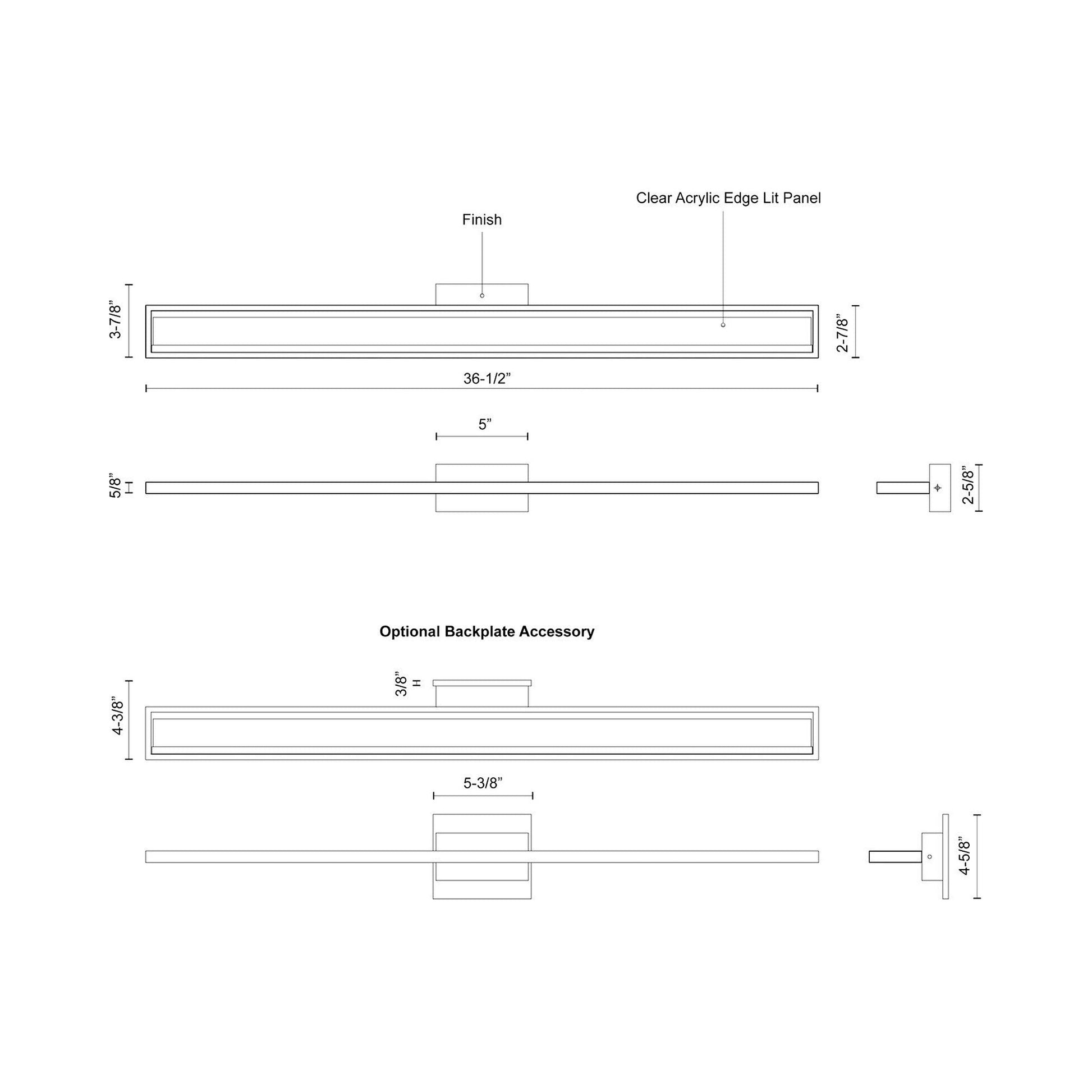 Brio LED Vanity Wall Light - line drawing.
