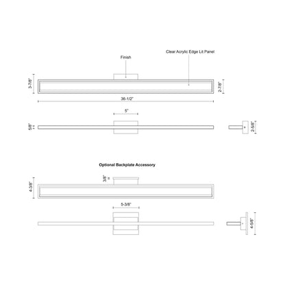 Brio LED Vanity Wall Light - line drawing.