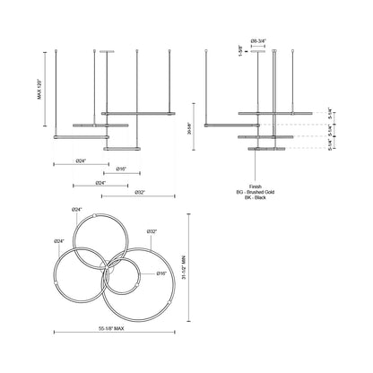 Bruni LED Chandelier - line drawing.
