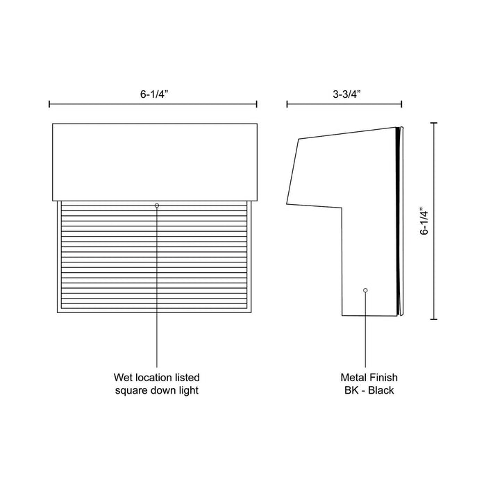 Byron Square Outdoor LED Wall Light - line drawing.