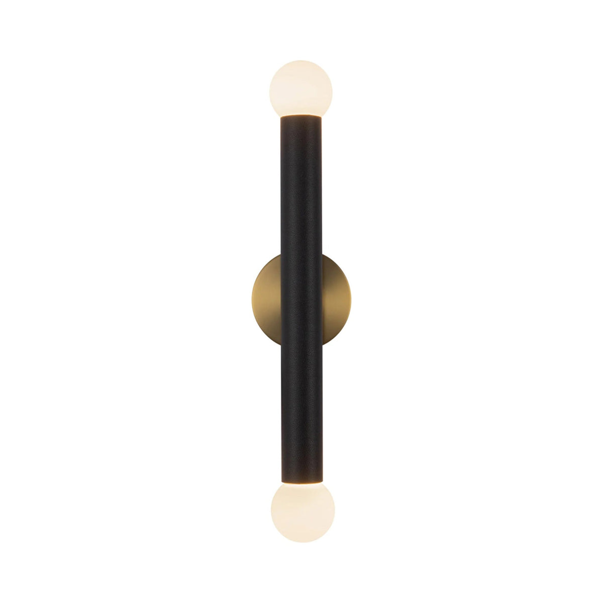 Calla LED Bath Vanity Light in Brushed Gold/Black Vegan Leather.