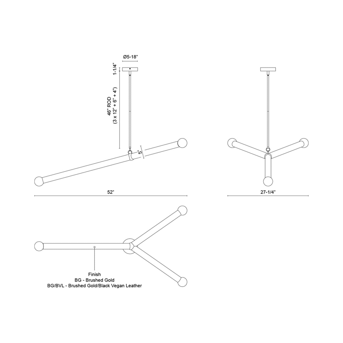 Calla LED Chandelier - line drawing.